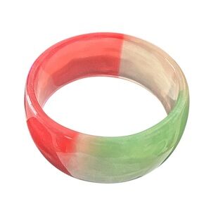 Lucite Translucent Chunky Colorful Pink Green White 3” Bangle Bracelet Vintage